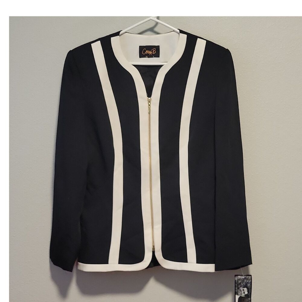 Cory B New York Black/White Colorblock Full Zip Short Jacket Women's Size 10
